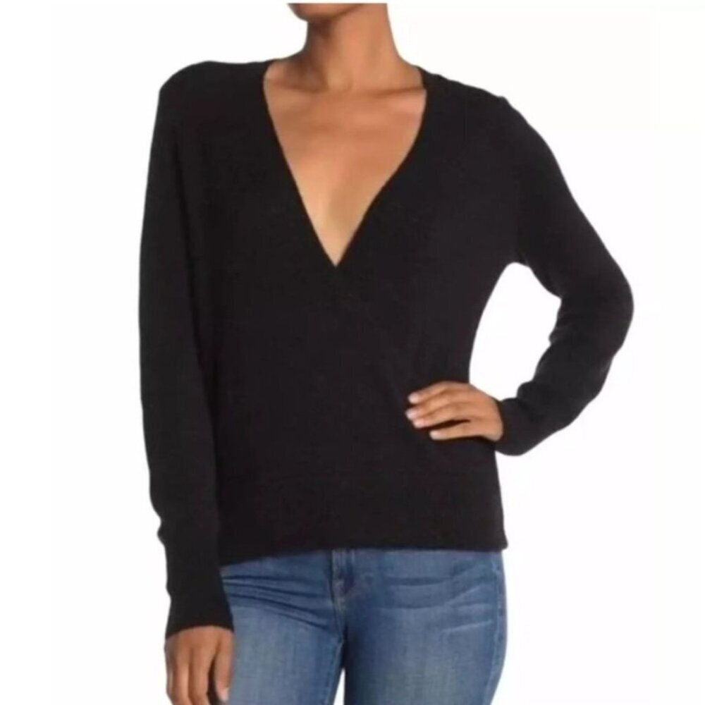 Madewell Coziest Yarn Super Soft Wrap Front V-Neck Pullover XS Sweater Black